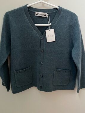 Bonpoint Dark Teal V-Neck 100% Cashmere Button Cardigan